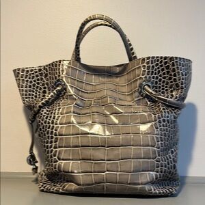 Furla Crocodile-Embossed Gray Tote Bag